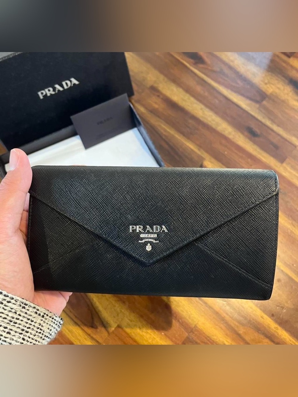 Prada Black Saffiano Envelope Card Wallet with Silver Logo - Picture 7 of 8